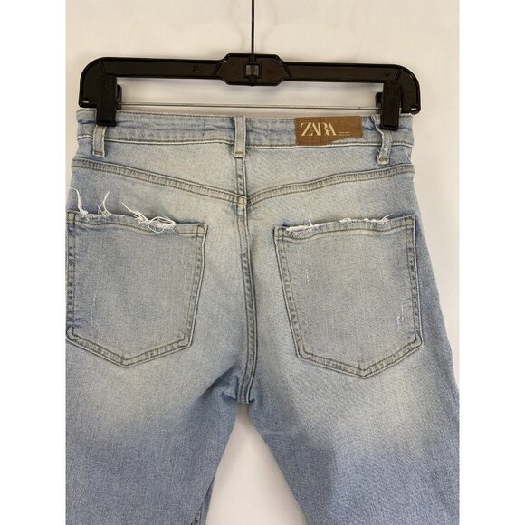 Zara Jeans Slim Olivia Straight Leg Raw Hem Distressed Light Wash Size 4 - Picture 3 of 10